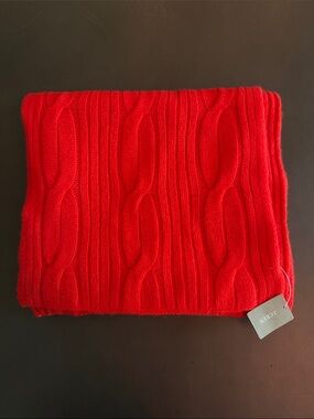 J. Crew Vibrant Cashmere Red Cable Knit Scarf